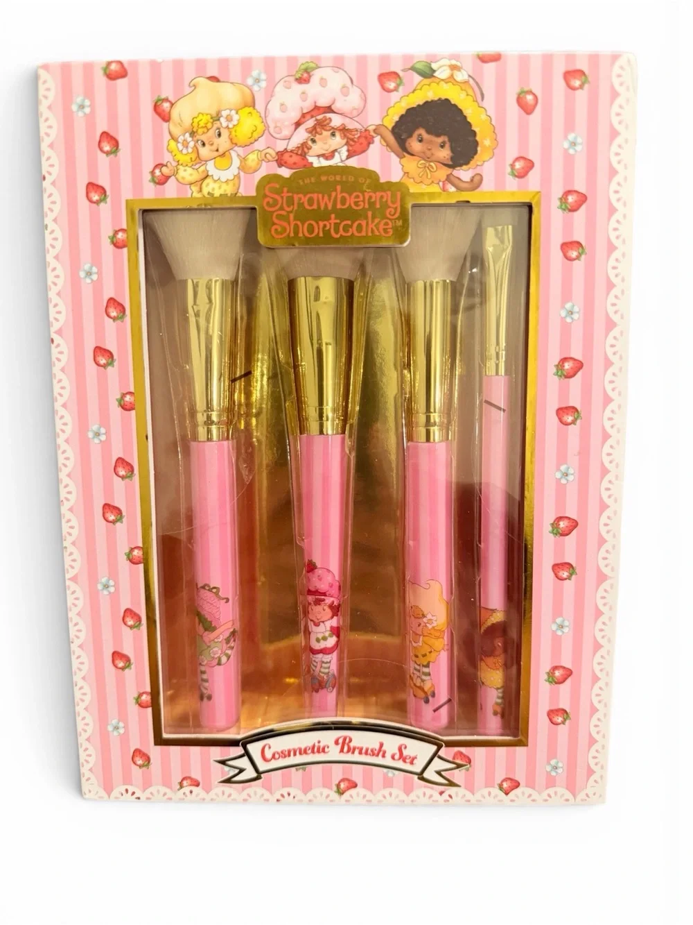 Strawberry Shortcake Cosmetic Brush Set 4PC Pink Gold Makeup Brushes New